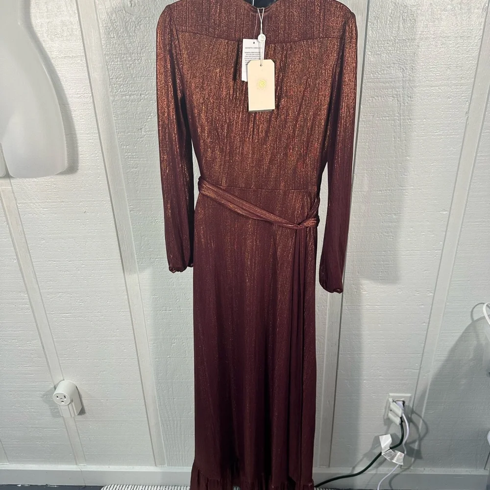 WAYF Women’s Meryl Long-Sleeve V Neck Metallic Wrap Long Sleeve Dress SZ XS NWT - Picture 11 of 14
